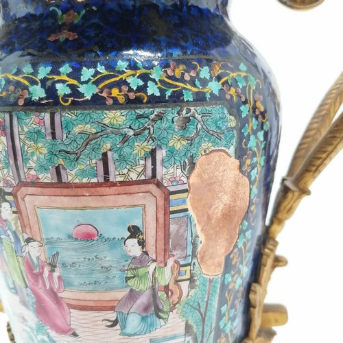 25 - Antique Chinese Cantonese enamelled vase with French ormolu mounts - 35cm high missing it's lid and ... 