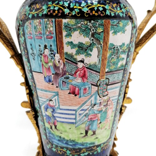 25 - Antique Chinese Cantonese enamelled vase with French ormolu mounts - 35cm high missing it's lid and ... 