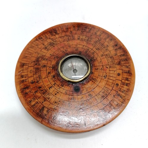 26 - 3 x Chinese lacquered wood geomantic compasses - largest 17.5cm diameter ~ 1 missing needle and glas... 