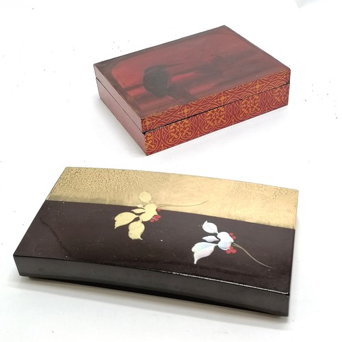 28 - 2 Oriental lacquer boxes 1 with Kingfisher design to the lid the other Japanese Kanazawa leaf design... 