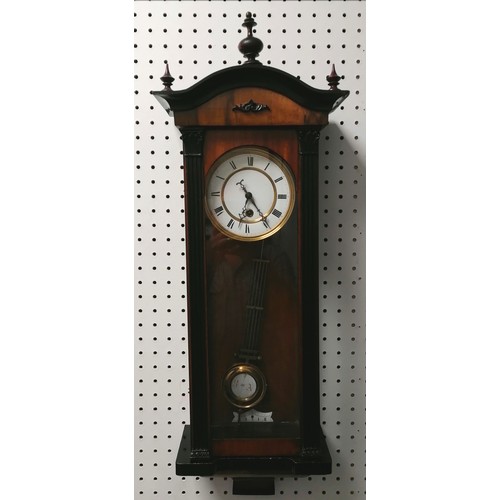 853 - Antique Vienna walnut and ebonised wall clock, can not guarantee working order, Has had a recent ser... 