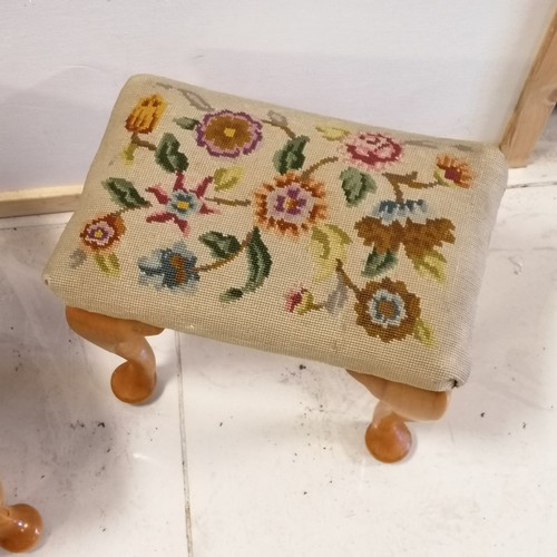 44 - 2 x stools with tapestry seats. 40 x 40 x 35cm & 40 x 28 x 35cm.