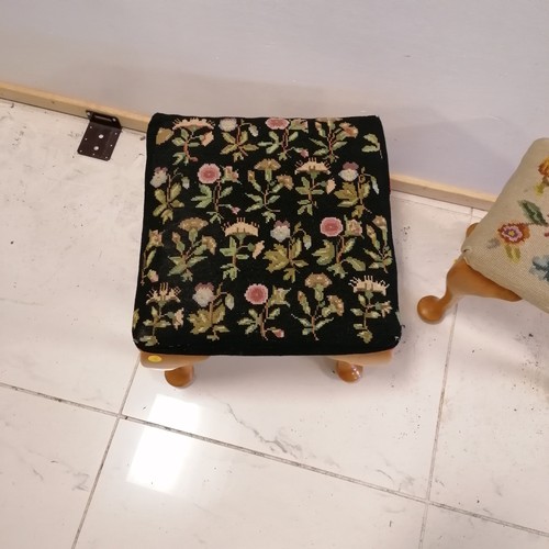 44 - 2 x stools with tapestry seats. 40 x 40 x 35cm & 40 x 28 x 35cm.