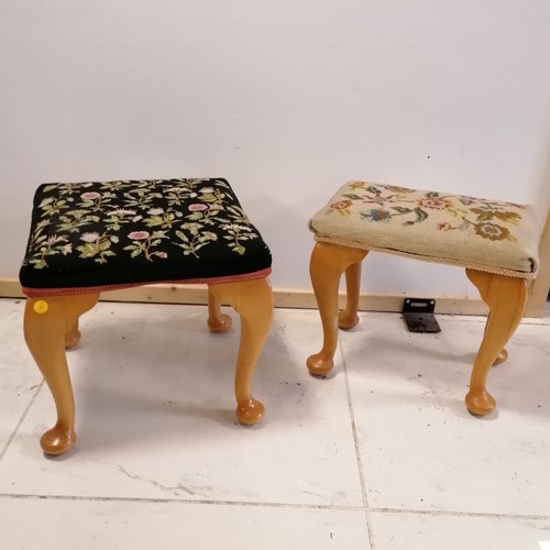 44 - 2 x stools with tapestry seats. 40 x 40 x 35cm & 40 x 28 x 35cm.