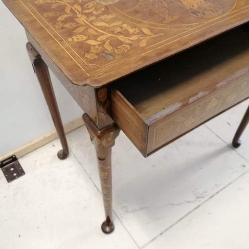 48 - Antique Dutch profusely decorated marquetry single drawer side table - slight loss to detail on top ... 