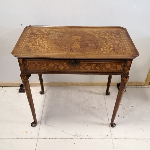 48 - Antique Dutch profusely decorated marquetry single drawer side table - slight loss to detail on top ... 