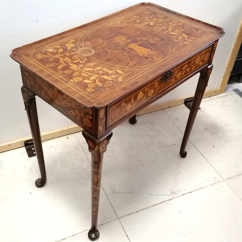 48 - Antique Dutch profusely decorated marquetry single drawer side table - slight loss to detail on top ... 