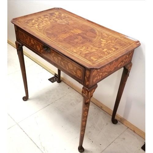 48 - Antique Dutch profusely decorated marquetry single drawer side table - slight loss to detail on top ... 