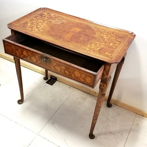 48 - Antique Dutch profusely decorated marquetry single drawer side table - slight loss to detail on top ... 