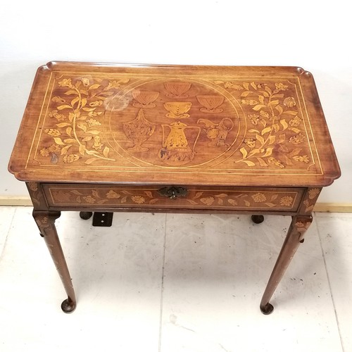 48 - Antique Dutch profusely decorated marquetry single drawer side table - slight loss to detail on top ... 