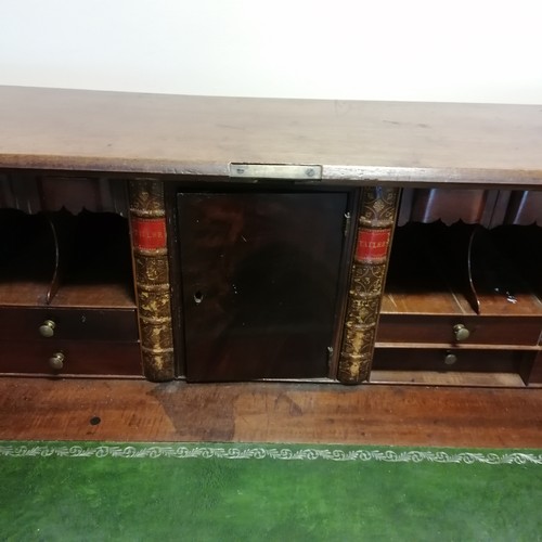 51 - Georgian walnut bureau on ogee bracket feet with fitted interior with leather book detailing to the ... 