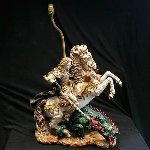 72 - Impressive Italian figural lamp depicting George on horseback slaying a dragon (signed on base) - to... 