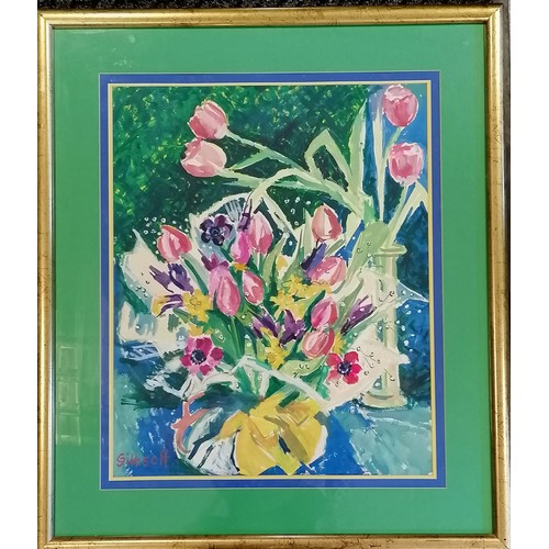 78 - Framed contemporary watercolour of tulips 'A Lot Of Spring' signed Giltsoff by Natalie Giltsoff, fra... 