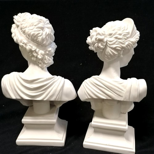 91 - Pair of white classical busts 25cm high