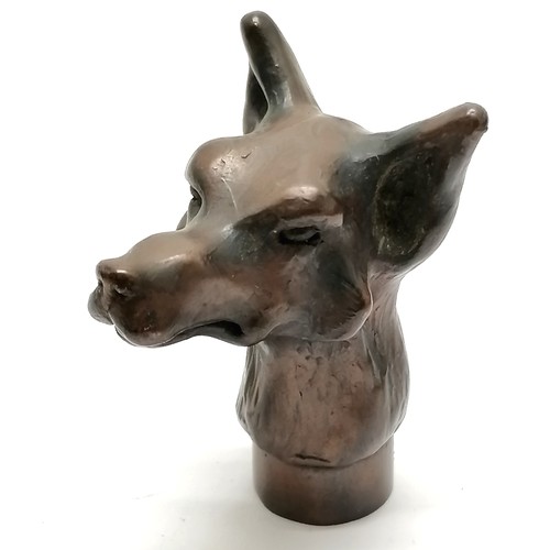 98 - Patinated moulded copper fox head walking stick handle 6.5cm high- no obvious damage