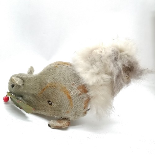 107 - Vintage wind up hopping grey squirrel 16cm long T/W a Liberty small fabric rabbit, 3 felt mice etc.