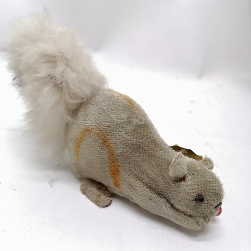 107 - Vintage wind up hopping grey squirrel 16cm long T/W a Liberty small fabric rabbit, 3 felt mice etc.