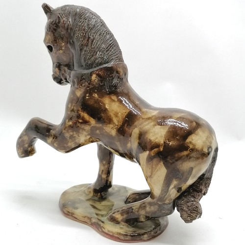 111 - Paula Humphris pottery horse with slipware decoration bearing the Polperro bee mark 22cm high - No o... 