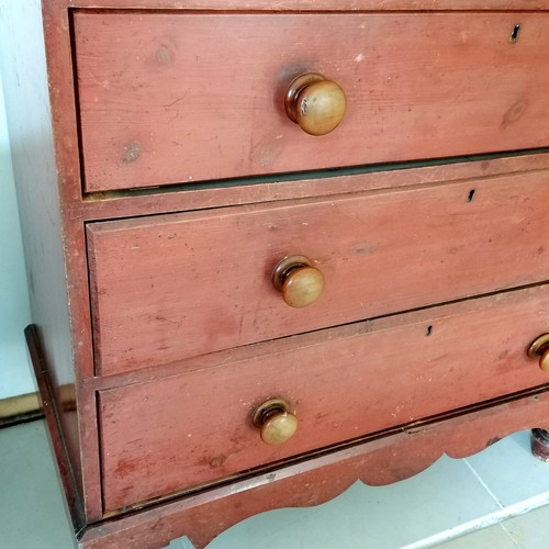 125 - Victorian painted pine chest of 2 short and 3 long graduated drawers on turned legs, legs heavily wo... 