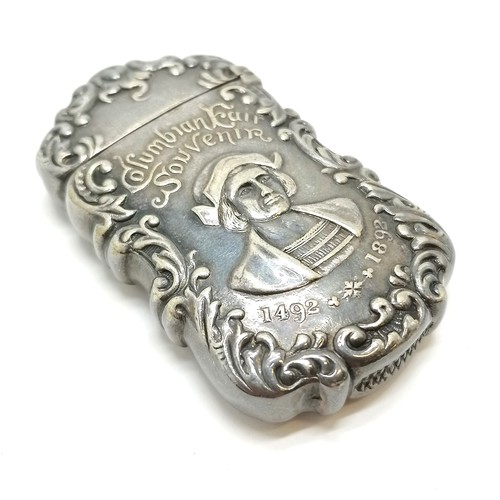 146 - 1892 Columbian Fair / exposition souvenir silver plated vesta case - 6.5cm long