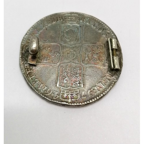 148 - 1746 George II halfcrown coin (mounted as brooch but missing pin), other coins (inc silver) + 2 silv... 