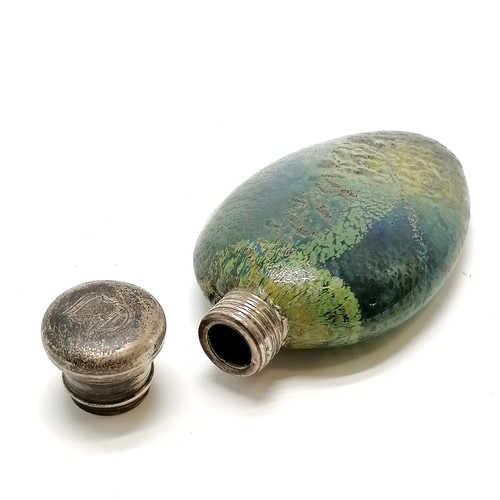 149 - Antique iridescent glass bodied scent bottle with unmarked silver screw on lid - 9cm tall ~ no obvio... 