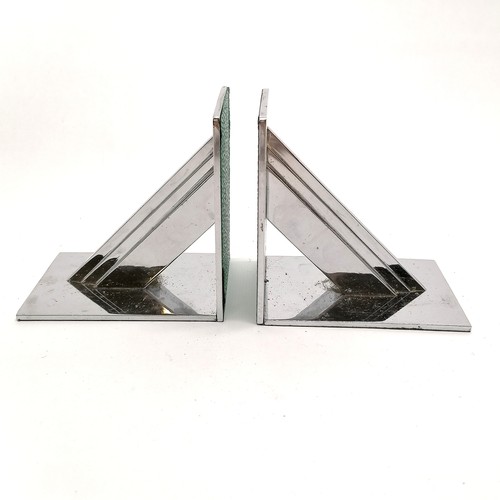 152 - Pair of Art Deco chrome bookends with stepped detail and faux shagreen to the base - 10.5cm high & 1... 