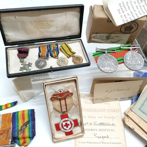 171 - Qty of medals inc military OBE/ badges / photographs / ephemera etc inc WWI pair to Capt J P Wattlew... 