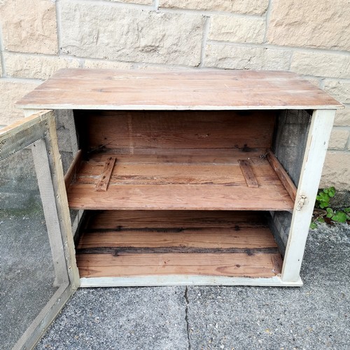 182 - Antique pine meat safe with cream paint finish - 67cm x 36cm x 50cm high