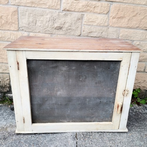 182 - Antique pine meat safe with cream paint finish - 67cm x 36cm x 50cm high