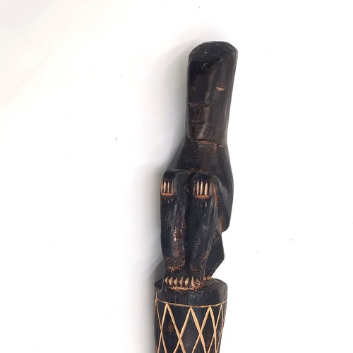 185 - African hand carved staff with figural & snake detail - 119cm long