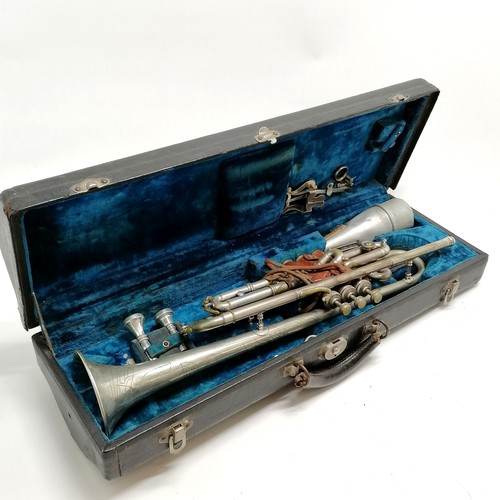 283 - C G Conn Ltd. vintage trumpet in original case retailed through lafleur London case 57cm long- in wo... 