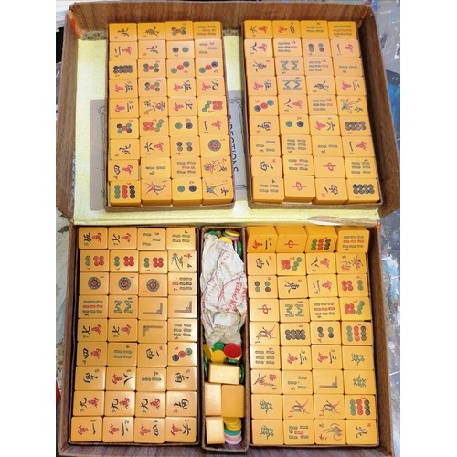 45 - Boxed mahjong set t/w hardwood carved stand a/f.