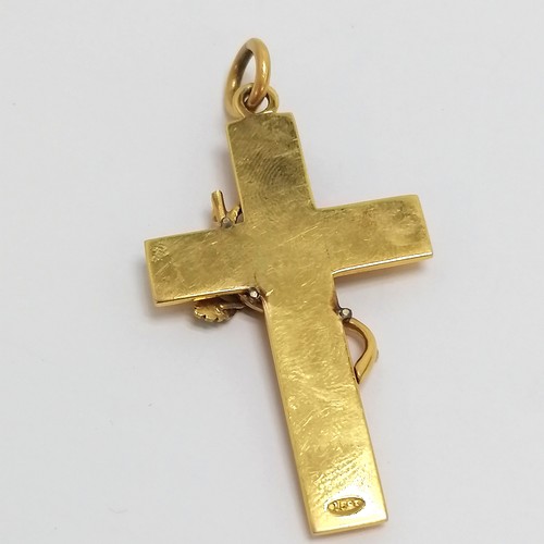 504 - Antique 15ct marked gold rose of Sharon enamel cross with historical letter / details - 6cm drop & 1... 