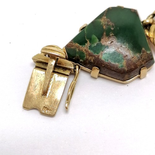 520 - Antique 18ct marked gold necklace set with cabochon shaped turquoise stones interspersed with pierce... 