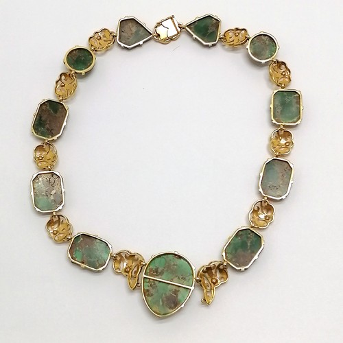 520 - Antique 18ct marked gold necklace set with cabochon shaped turquoise stones interspersed with pierce... 
