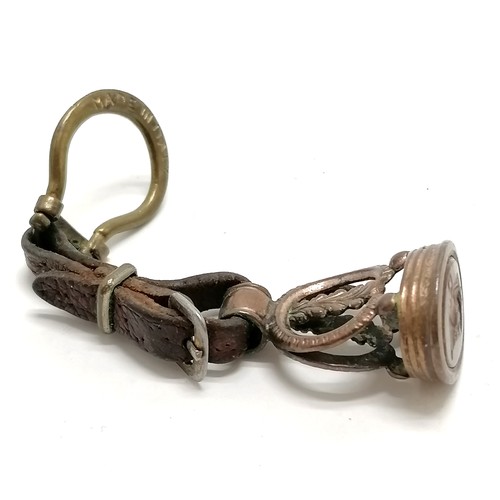 530 - Lord Patent (Italian) keychain with antique intaglio seal fob with horse head crest - 8cm long