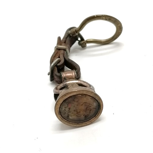 530 - Lord Patent (Italian) keychain with antique intaglio seal fob with horse head crest - 8cm long