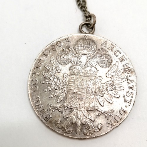 714 - Silver Maria Theresa thaler coin (as pendant) on an unmarked 48cm chain ~ total weight 32g - SOLD ON... 