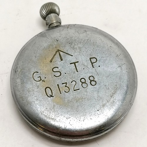759 - Military G.S.T.P. reference Q13288 Tissot pocket watch for spares/repairs. Lacks the loop to top.