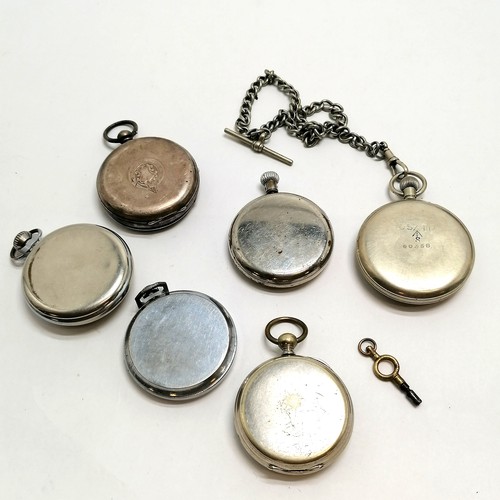 770 - 6 x vintage pocket watches (1 in silver case) inc Frenca GSTP military watch on albert chain - all f... 