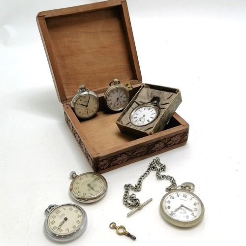 770 - 6 x vintage pocket watches (1 in silver case) inc Frenca GSTP military watch on albert chain - all f... 