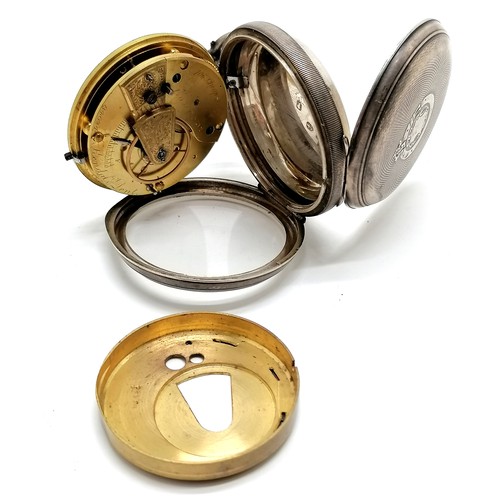 771 - Antique Kendal & Dent silver cased pocket watch - 50mm diameter & has hairline to dial but runs & WE... 