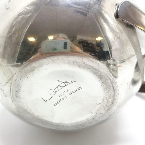 440 - Pewter Sheffield designer teapot, cream jug & sugar ~ teapot 14cm high ~ slight dents