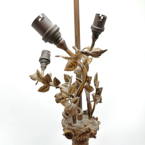 449 - Original bronze cast lamp with cherub figural detail on a white marble base - height to shade post 9... 