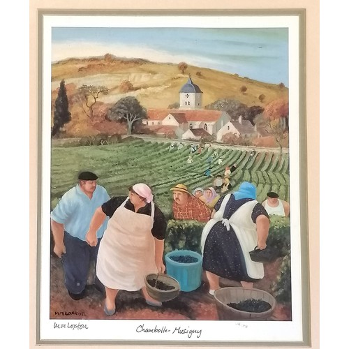 456 - Set of 4 x Burgundy vineyards framed prints signed by Margaret Loxton ~ Chambolle-Musigny, Gevrey-Ch... 