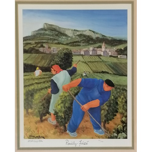 456 - Set of 4 x Burgundy vineyards framed prints signed by Margaret Loxton ~ Chambolle-Musigny, Gevrey-Ch... 