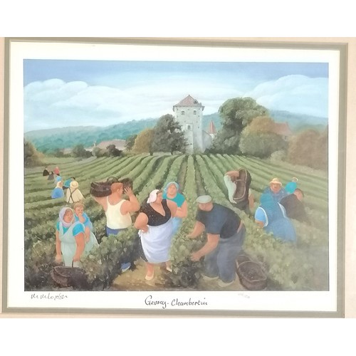 456 - Set of 4 x Burgundy vineyards framed prints signed by Margaret Loxton ~ Chambolle-Musigny, Gevrey-Ch... 