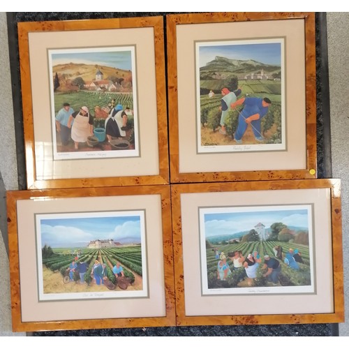 456 - Set of 4 x Burgundy vineyards framed prints signed by Margaret Loxton ~ Chambolle-Musigny, Gevrey-Ch... 