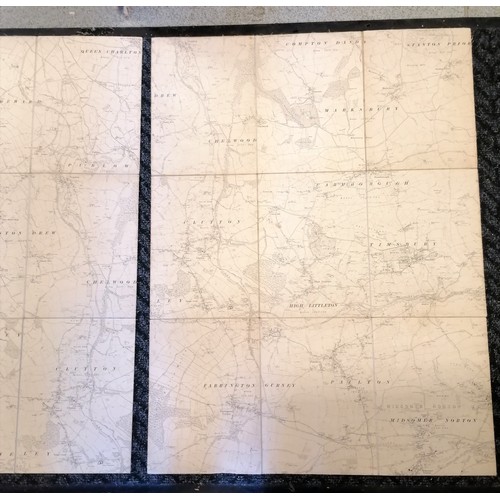 460 - 3 x large antique fold-out linen maps of Somersetshire (a/f) t/w framed picture of Sherborne South S... 